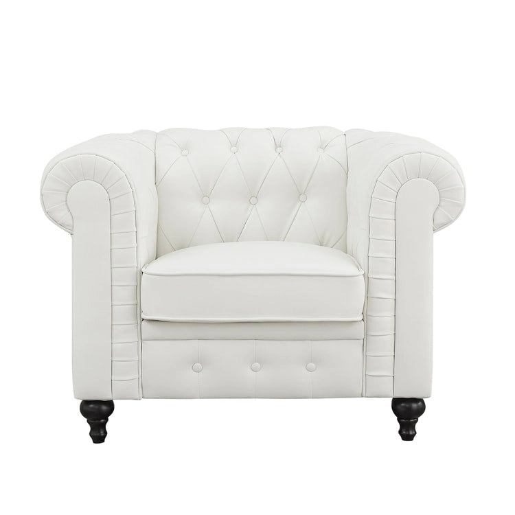 Set divano componibile Chesterfield 3 pezzi per soggiorno con braccioli arrotolati e cuscini imbottiti per salotto