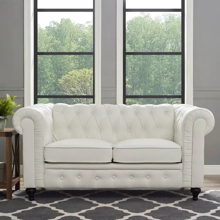 Set divano componibile Chesterfield 3 pezzi per soggiorno con braccioli arrotolati e cuscini imbottiti per salotto