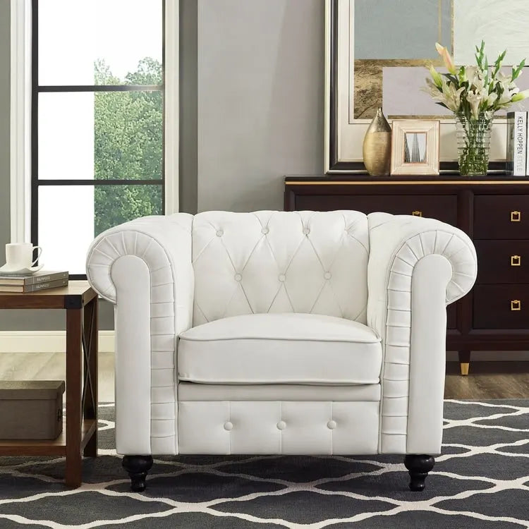 Set divano componibile Chesterfield 3 pezzi per soggiorno con braccioli arrotolati e cuscini imbottiti per salotto