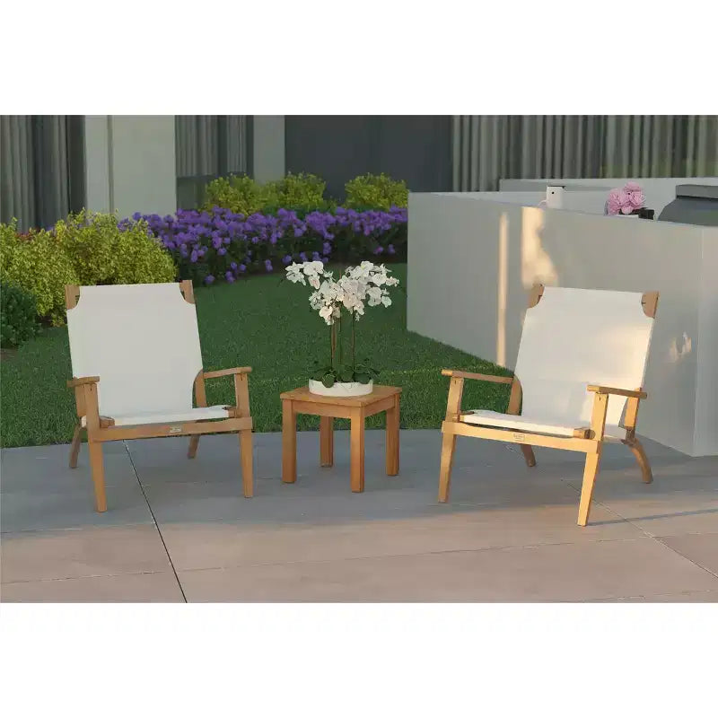 Balkene Home Walker Outdoor Folding Chair All Weather Lounging Chair Portable Seating Solid Acacia Wood - Ivory