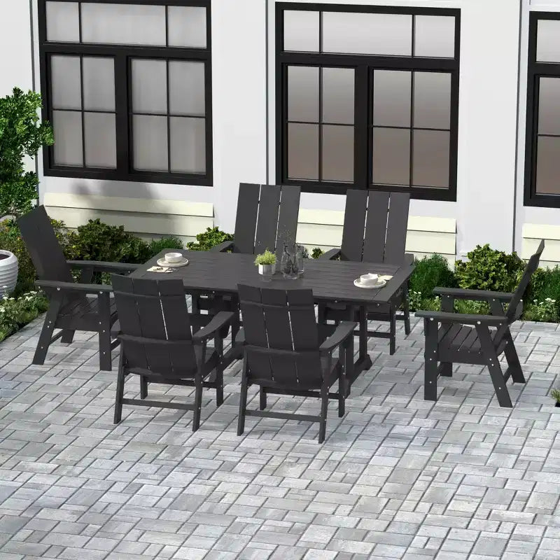 Set da pranzo da esterni WestinTrends da 7 pezzi con tavolo e moderne sedie a sdraio Adirondack
