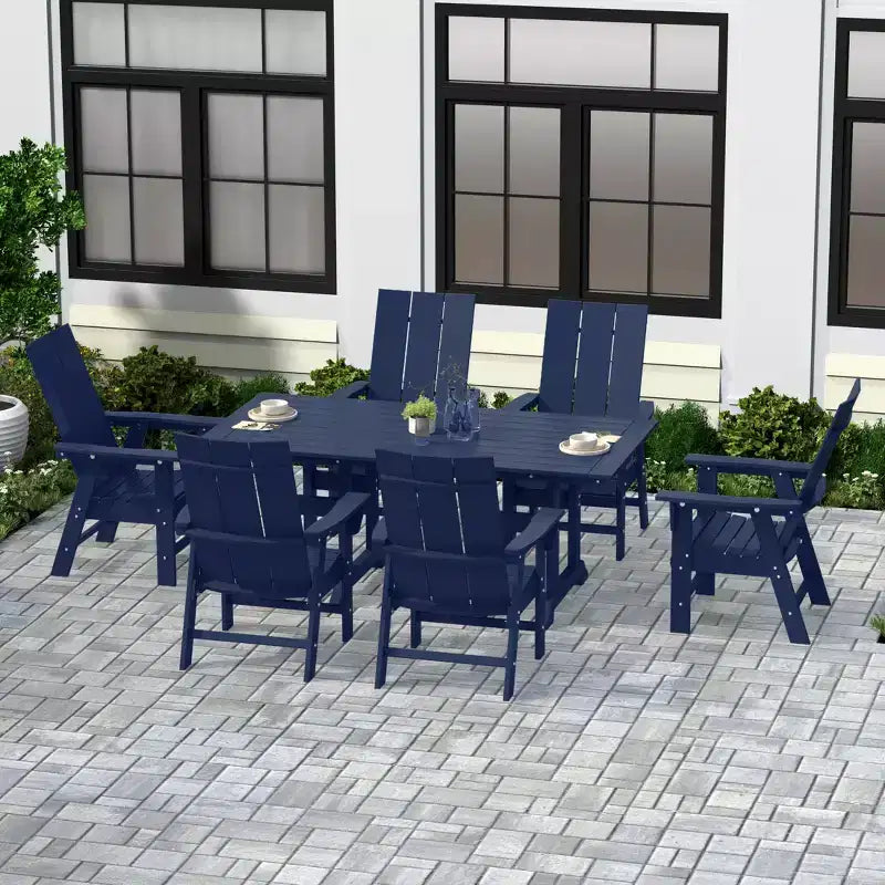 Set da pranzo da esterni WestinTrends da 7 pezzi con tavolo e moderne sedie a sdraio Adirondack