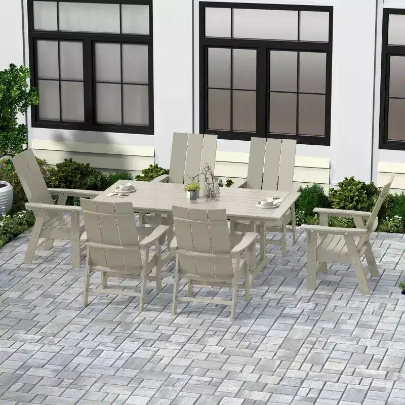 Set da pranzo da esterni WestinTrends da 7 pezzi con tavolo e moderne sedie a sdraio Adirondack