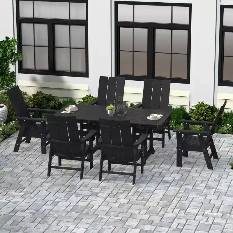 Set da pranzo da esterni WestinTrends da 7 pezzi con tavolo e moderne sedie a sdraio Adirondack