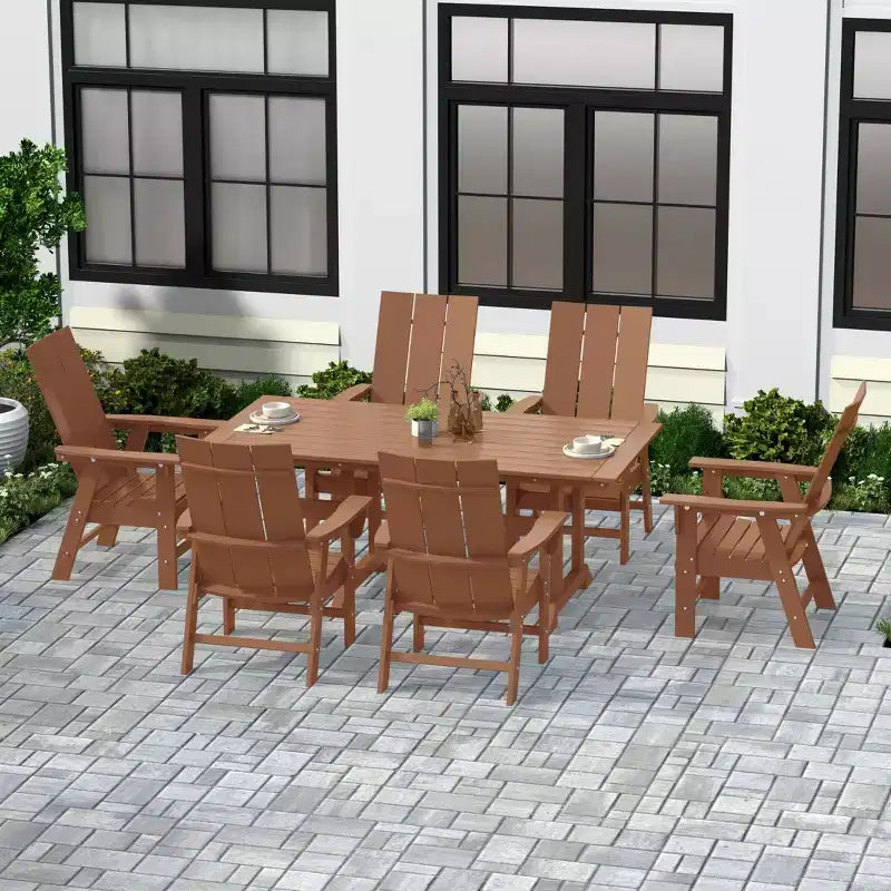 Set da pranzo da esterni WestinTrends da 7 pezzi con tavolo e moderne sedie a sdraio Adirondack