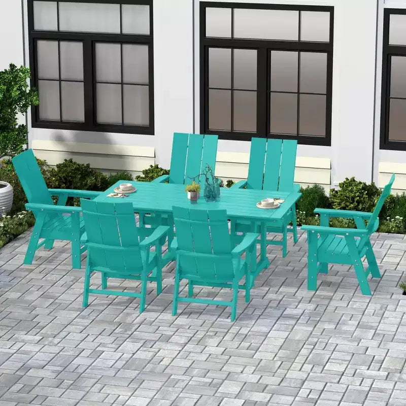 Set da pranzo da esterni WestinTrends da 7 pezzi con tavolo e moderne sedie a sdraio Adirondack