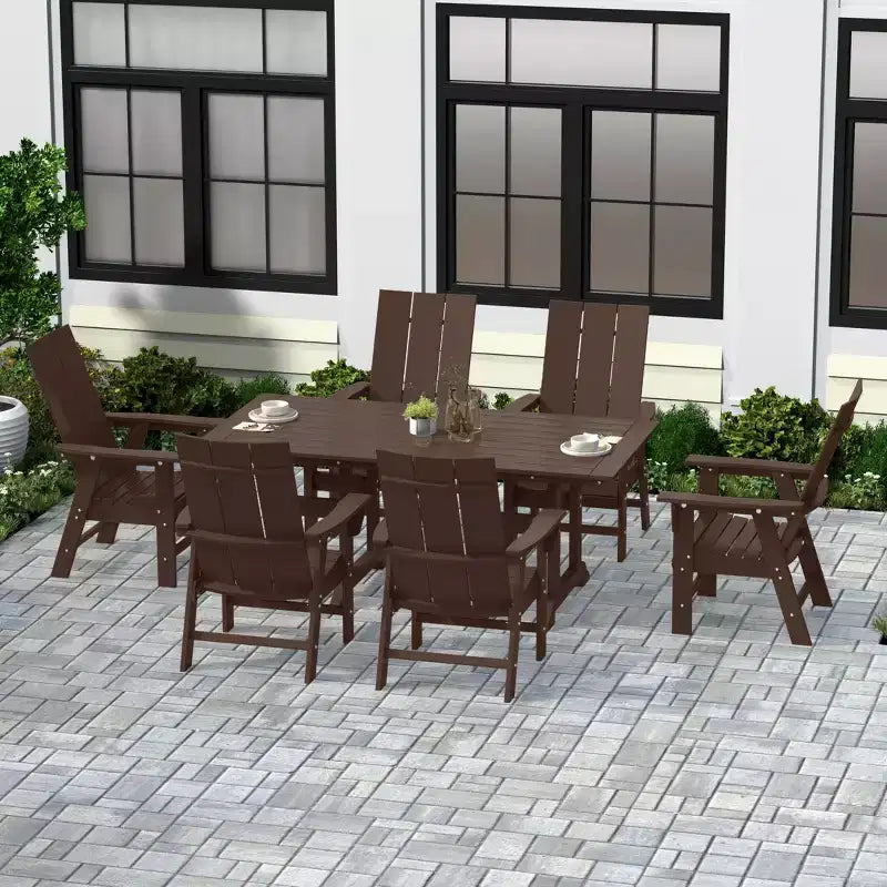 Set da pranzo da esterni WestinTrends da 7 pezzi con tavolo e moderne sedie a sdraio Adirondack