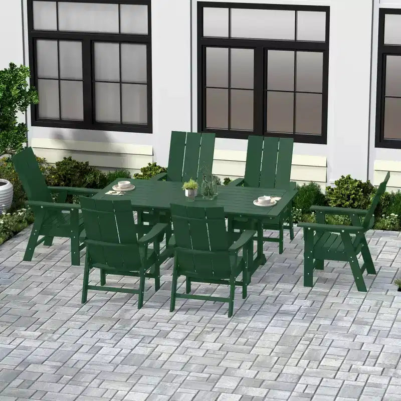 Set da pranzo da esterni WestinTrends da 7 pezzi con tavolo e moderne sedie a sdraio Adirondack