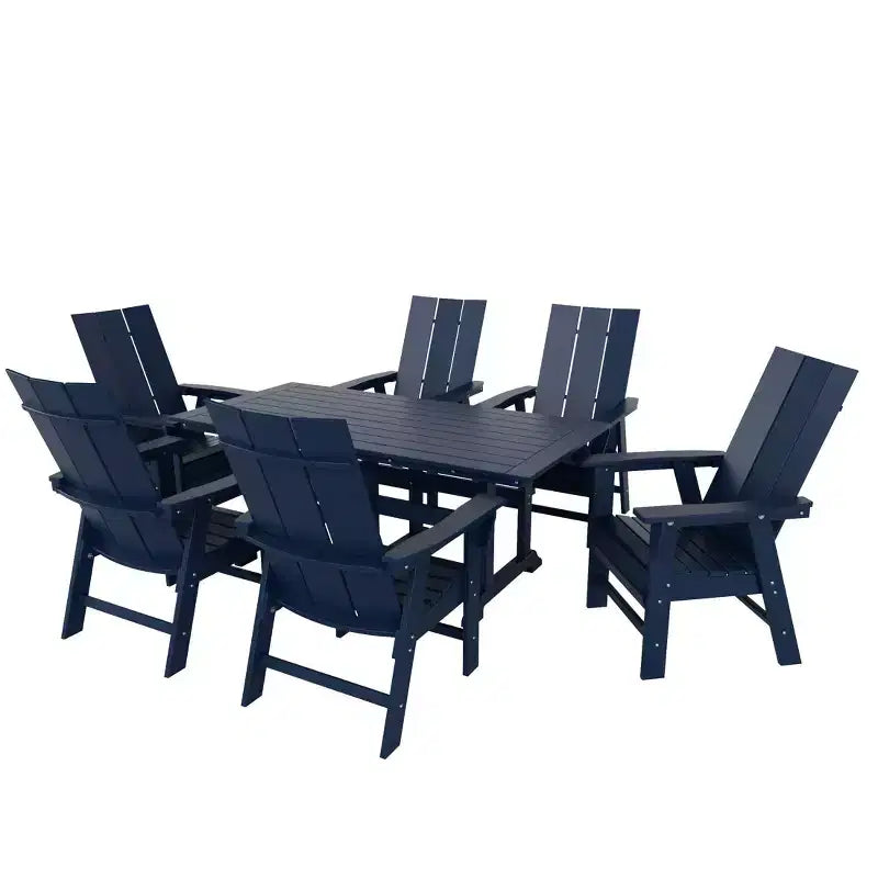 Set da pranzo da esterni WestinTrends da 7 pezzi con tavolo e moderne sedie a sdraio Adirondack
