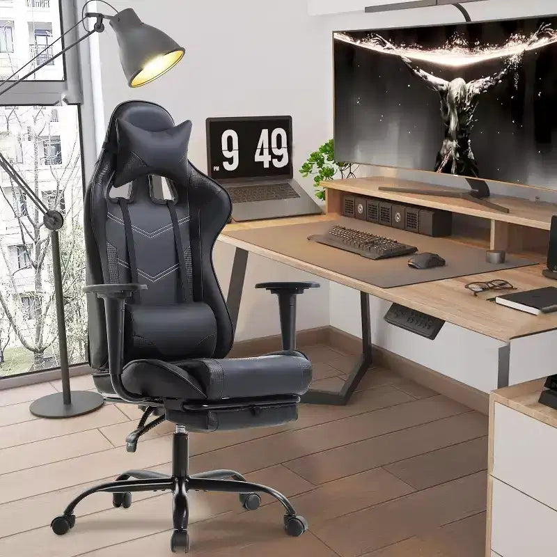 FDW Sedia da Gaming Sedia da Scrivania Sedia da Ufficio Direzionale Schienale Alto in Pelle Sintetica Sedia da Computer da Corsa con Supporto Lombare Poggiapiedi