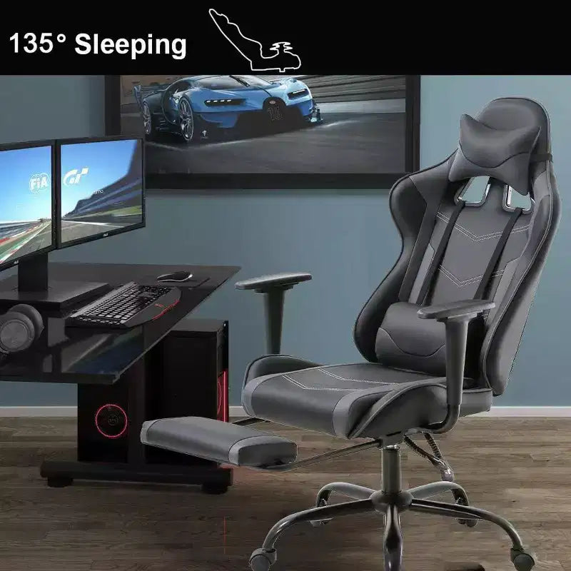 FDW Sedia da Gaming Sedia da Scrivania Sedia da Ufficio Direzionale Schienale Alto in Pelle Sintetica Sedia da Computer da Corsa con Supporto Lombare Poggiapiedi