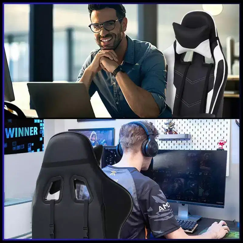 FDW Sedia da Gaming Sedia da Scrivania Sedia da Ufficio Direzionale Schienale Alto in Pelle Sintetica Sedia da Computer da Corsa con Supporto Lombare Poggiapiedi
