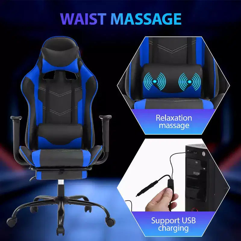 FDW Racing Gaming Chair Video Game Chairs with Computer Desk PU Leather Headrest Lumbar Support & 360-Swivel Seat