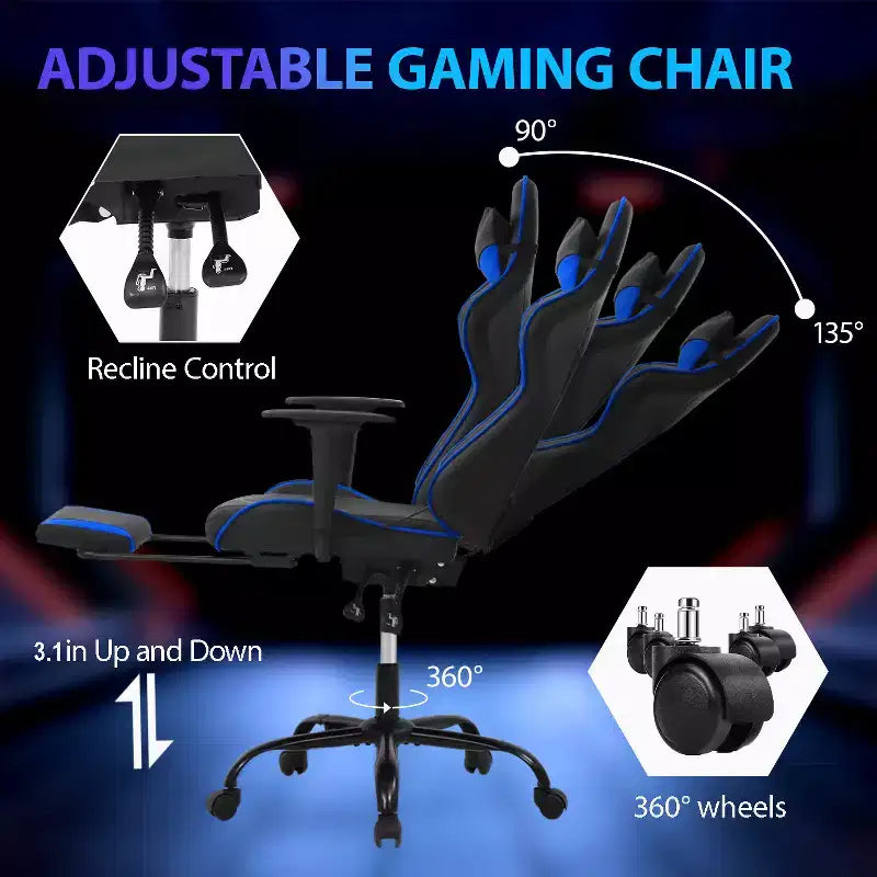 FDW Racing Gaming Chair Video Game Chairs with Computer Desk PU Leather Headrest Lumbar Support & 360-Swivel Seat