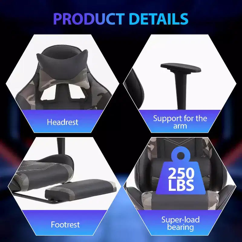 FDW Racing Gaming Chair Video Game Chairs with Computer Desk PU Leather Headrest Lumbar Support & 360-Swivel Seat