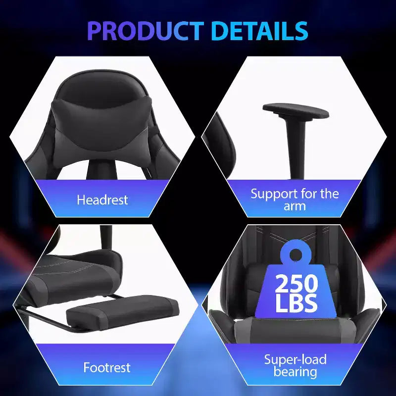 FDW Racing Gaming Chair Video Game Chairs with Computer Desk PU Leather Headrest Lumbar Support & 360-Swivel Seat
