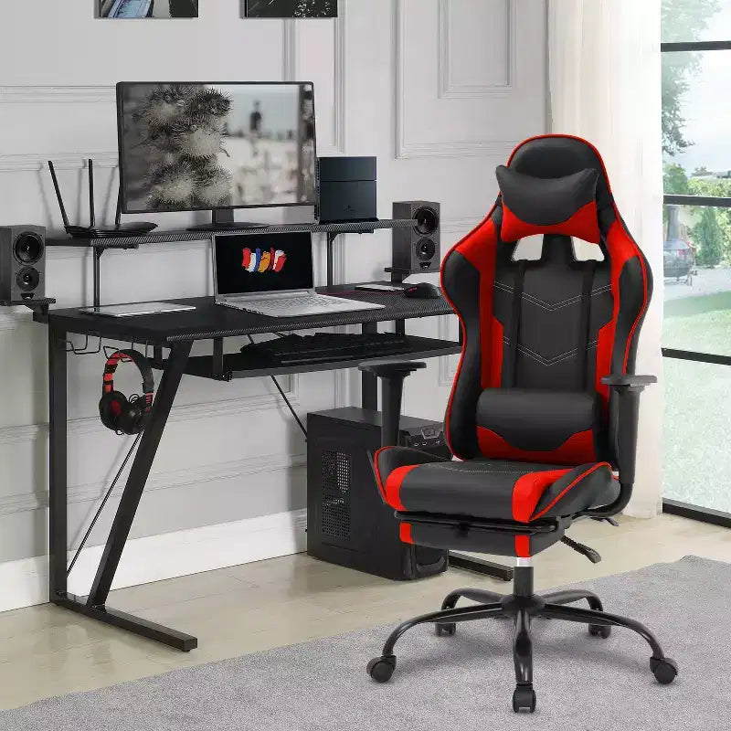FDW Racing Gaming Chair Video Game Chairs with Computer Desk PU Leather Headrest Lumbar Support & 360-Swivel Seat