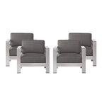 GDFStudio Cape Coral Outdoor Aluminum Club Chairs with Cushions (Set of 4), Khaki/Silver
