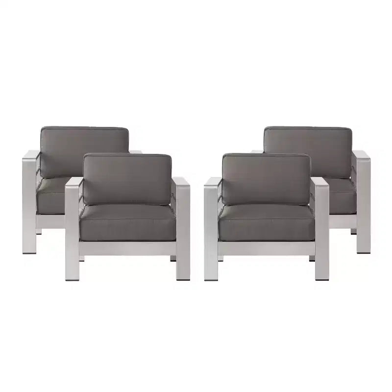 GDFStudio Cape Coral Outdoor Aluminum Club Chairs with Cushions (Set of 4), Khaki/Silver