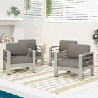 GDFStudio Cape Coral Outdoor Aluminum Club Chairs with Cushions (Set of 4), Khaki/Silver