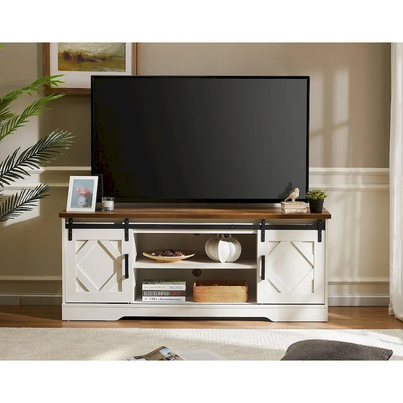 Wampat Farmhouse Sliding Barn Door Wood TV Stand / Storage Cabinet