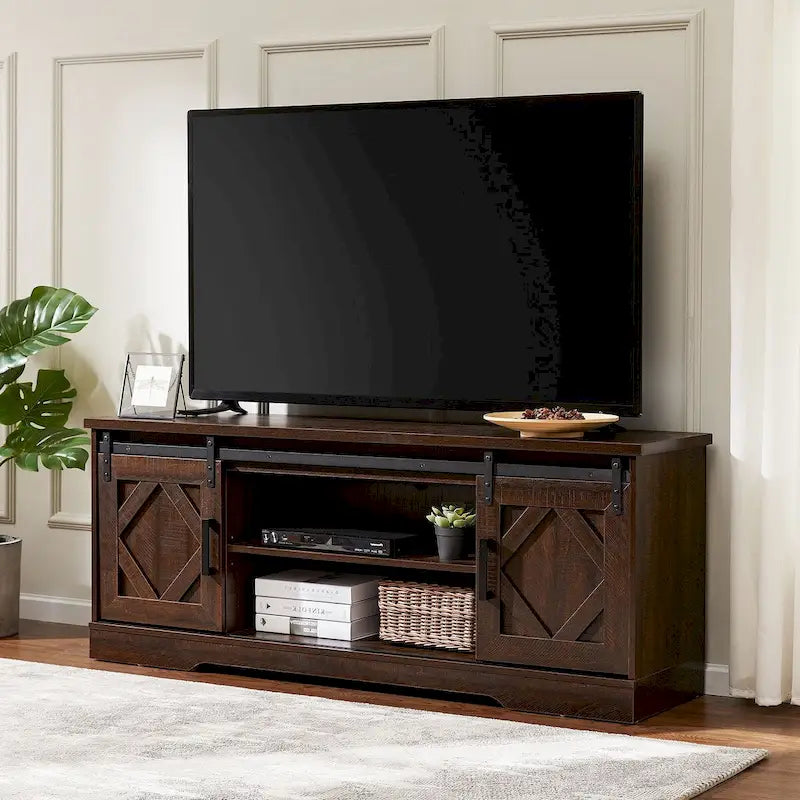 Wampat Farmhouse Sliding Barn Door Wood TV Stand / Storage Cabinet