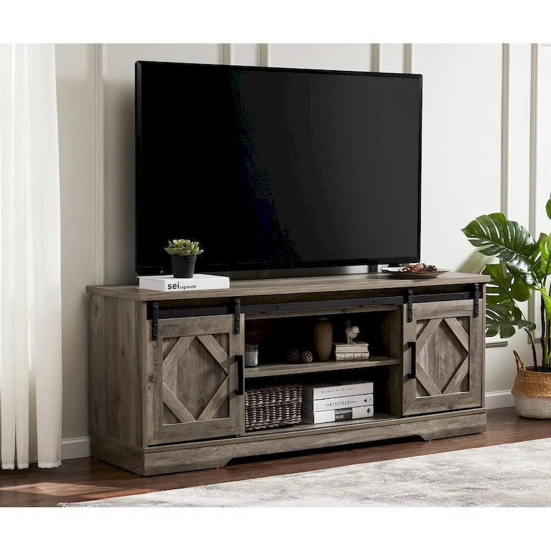 Wampat Farmhouse Sliding Barn Door Wood TV Stand / Storage Cabinet