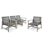 GDFStudio Savannah Outdoor Acacia Wood and Wicker Club Chairs (Set of 4), Gray/Mixed Black
