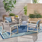 GDFStudio Savannah Outdoor Acacia Wood and Wicker Club Chairs (Set of 4), Gray/Mixed Black