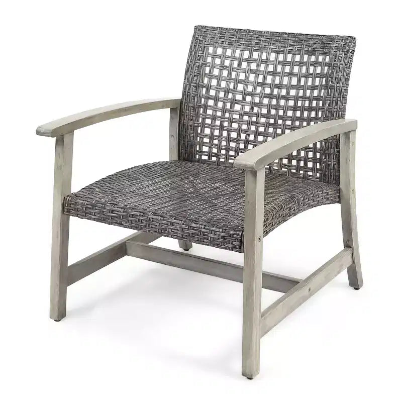 GDFStudio Savannah Outdoor Acacia Wood and Wicker Club Chairs (Set of 4), Gray/Mixed Black