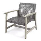 GDFStudio Savannah Outdoor Acacia Wood and Wicker Club Chairs (Set of 4), Gray/Mixed Black