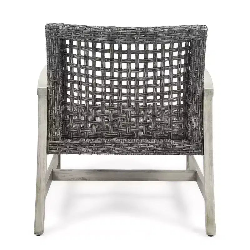 GDFStudio Savannah Outdoor Acacia Wood and Wicker Club Chairs (Set of 4), Gray/Mixed Black