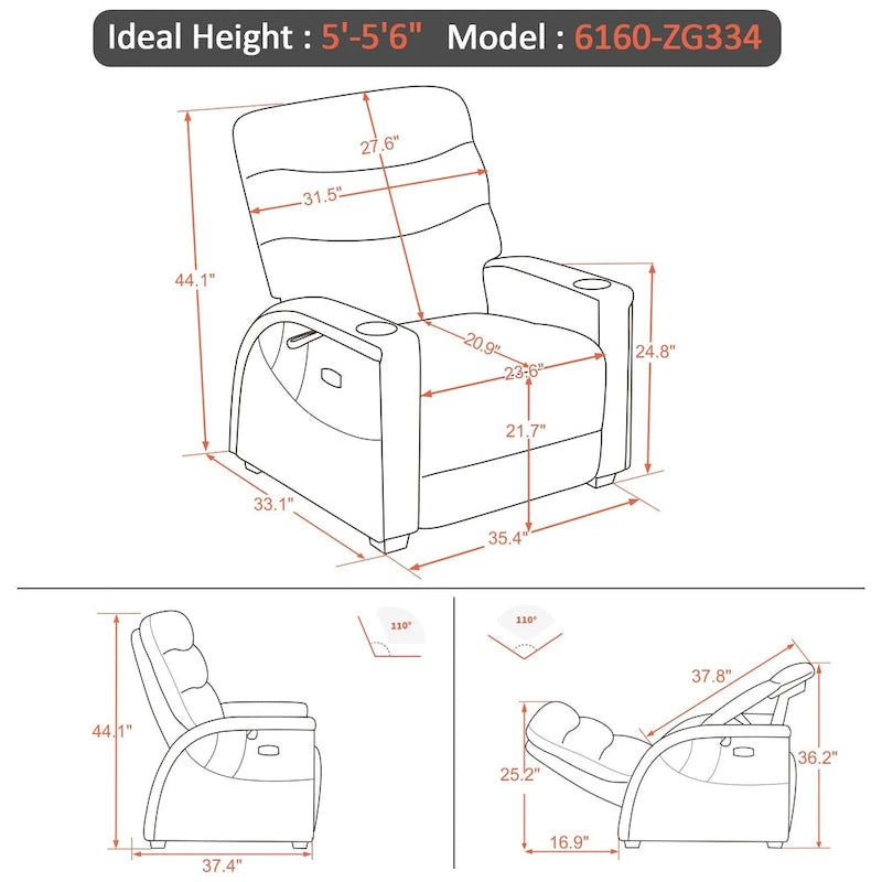 Poltrona Reclinabile MCombo Power Zero Gravity con Poggiatesta Regolabile per Soggiorno, Tessuto ZG334