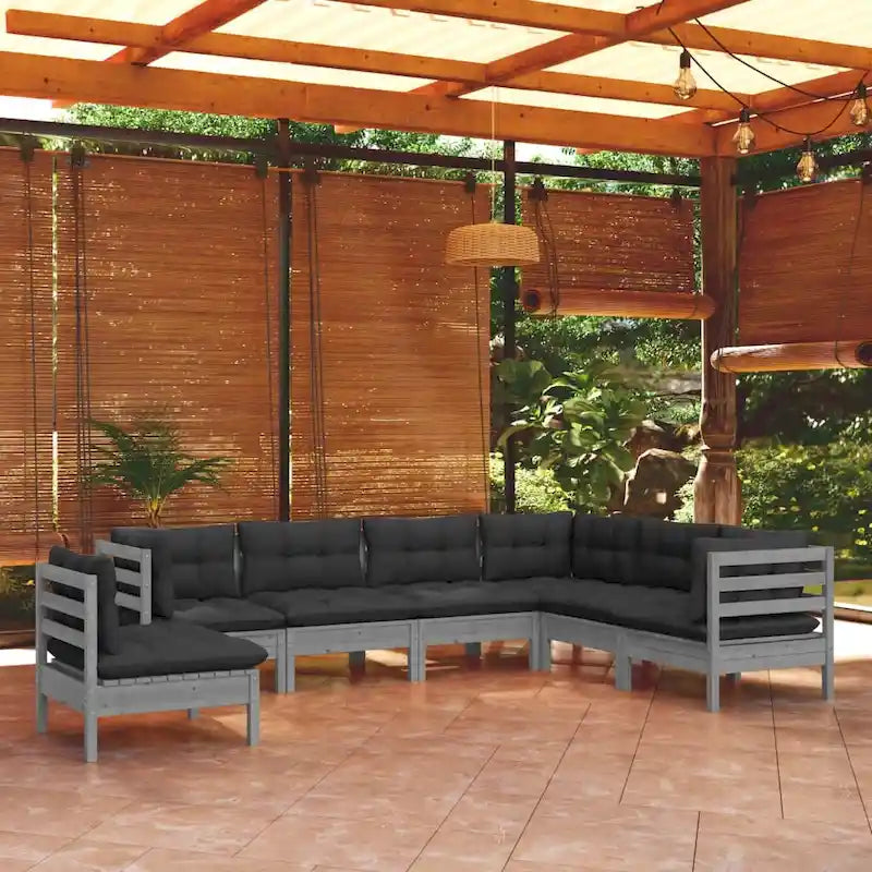 vidaXL Solid Pinewood Patio Lounge Set 8 Piece with Cushions Multi Colors - 25 x 25 x 24.6