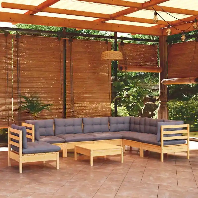 vidaXL Solid Pinewood Patio Lounge Set 8 Piece with Cushions Multi Colors - 25 x 25 x 24.6