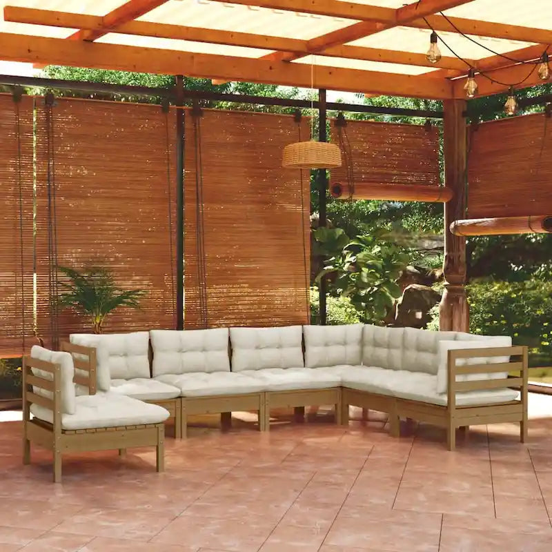vidaXL Solid Pinewood Patio Lounge Set 8 Piece with Cushions Multi Colors - 25 x 25 x 24.6
