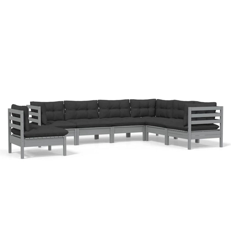 vidaXL Solid Pinewood Patio Lounge Set 8 Piece with Cushions Multi Colors - 25 x 25 x 24.6