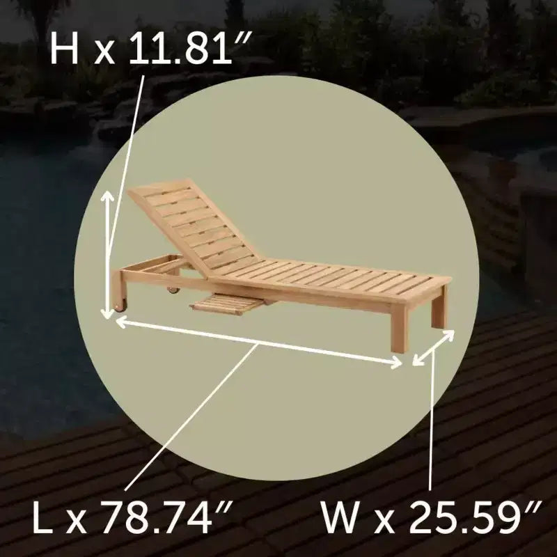 Nordic Teak Natural Outdoor Chaise Lounger with Side Table - Beige