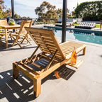 Nordic Teak Natural Outdoor Chaise Lounger with Side Table - Beige