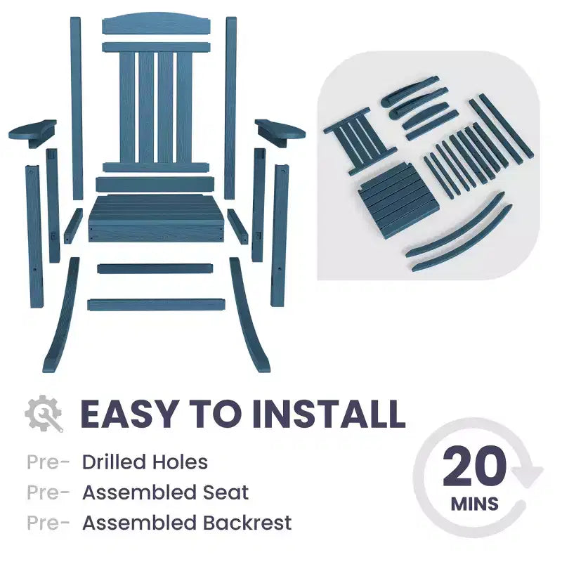 Hyleory HDPE Patio Rocking Adirondack Chair, Extra Wide Outdoor Chair for All Seasons