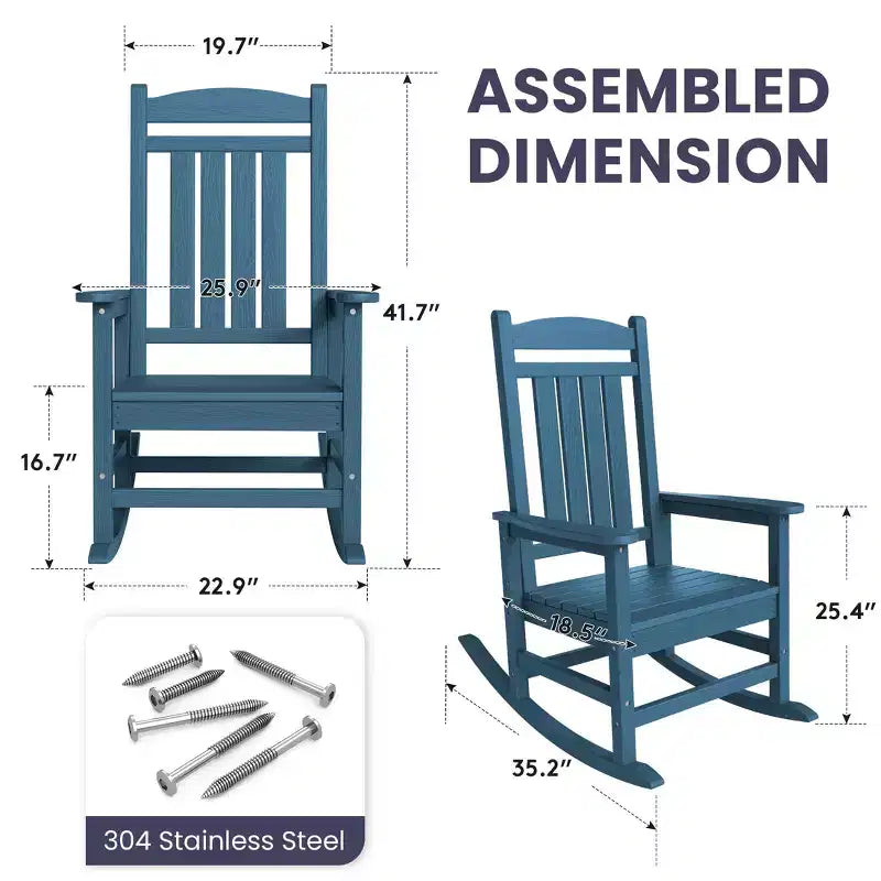 Hyleory HDPE Patio Rocking Adirondack Chair, Extra Wide Outdoor Chair for All Seasons
