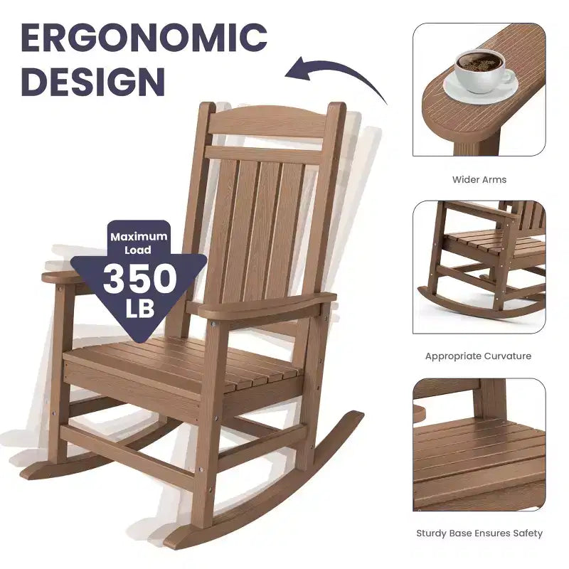 Hyleory HDPE Patio Rocking Adirondack Chair, Extra Wide Outdoor Chair for All Seasons