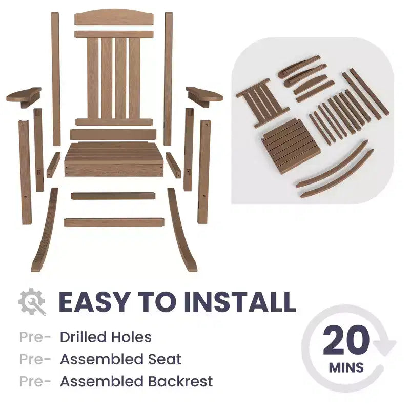 Hyleory HDPE Patio Rocking Adirondack Chair, Extra Wide Outdoor Chair for All Seasons