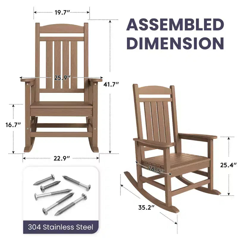 Hyleory HDPE Patio Rocking Adirondack Chair, Extra Wide Outdoor Chair for All Seasons