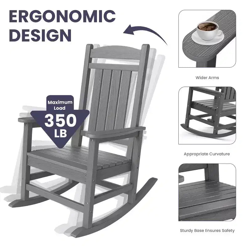 Hyleory HDPE Patio Rocking Adirondack Chair, Extra Wide Outdoor Chair for All Seasons