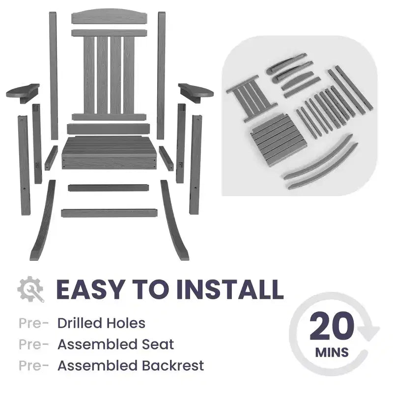 Hyleory HDPE Patio Rocking Adirondack Chair, Extra Wide Outdoor Chair for All Seasons