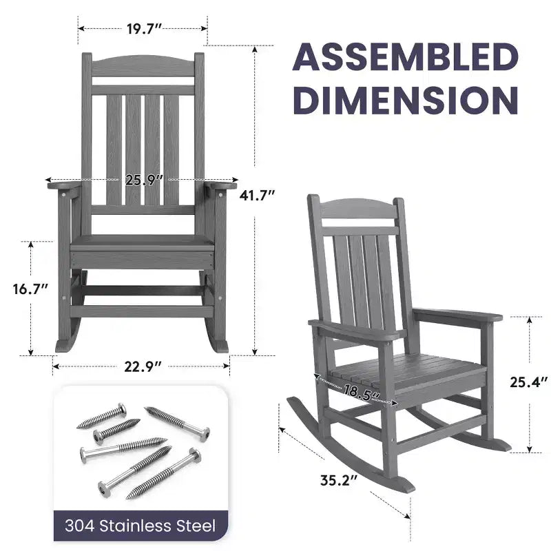 Hyleory HDPE Patio Rocking Adirondack Chair, Extra Wide Outdoor Chair for All Seasons