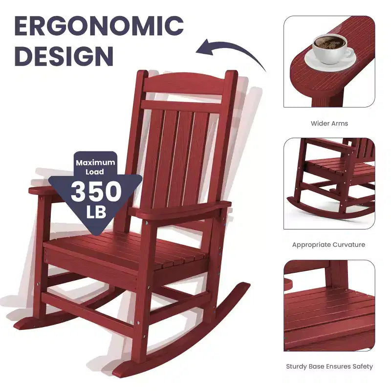 Hyleory HDPE Patio Rocking Adirondack Chair, Extra Wide Outdoor Chair for All Seasons