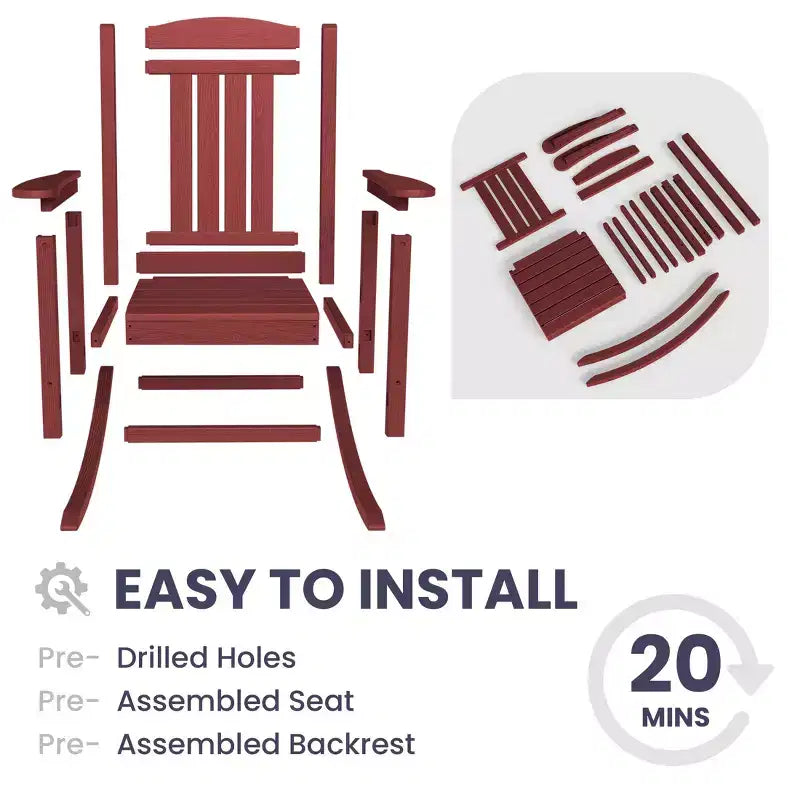 Hyleory HDPE Patio Rocking Adirondack Chair, Extra Wide Outdoor Chair for All Seasons