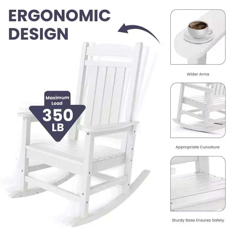 Hyleory HDPE Patio Rocking Adirondack Chair, Extra Wide Outdoor Chair for All Seasons